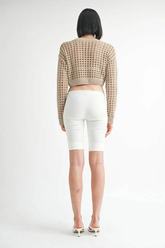 Emory Park Round Neck Knitted Crop Sweater Top