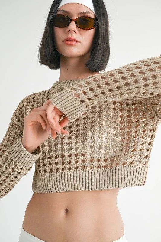 Emory Park Round Neck Knitted Crop Sweater Top