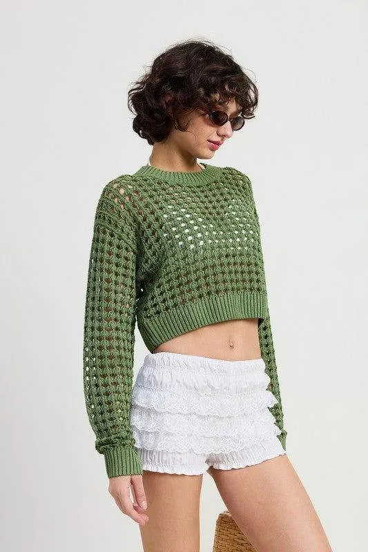 Emory Park Round Neck Knitted Crop Sweater Top