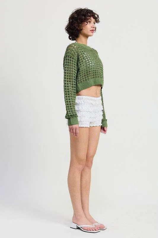 Emory Park Round Neck Knitted Crop Sweater Top