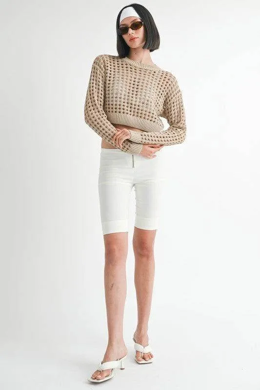 Emory Park Round Neck Knitted Crop Sweater Top