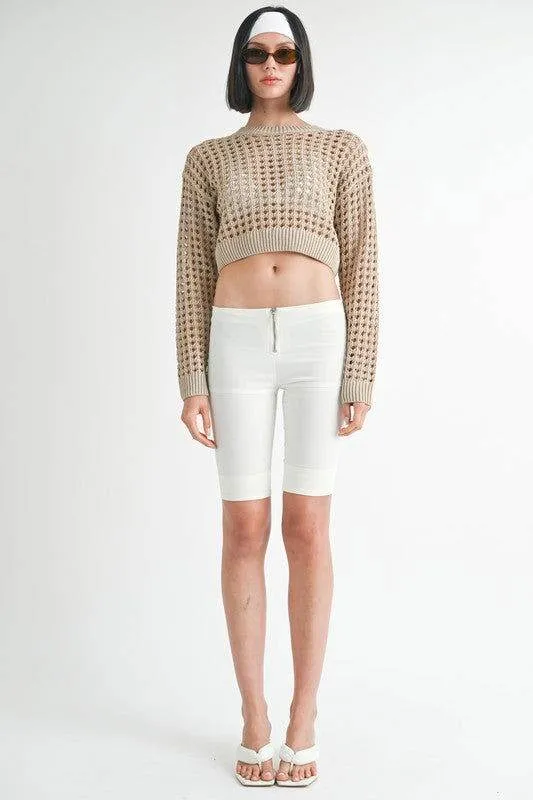 Emory Park Round Neck Knitted Crop Sweater Top