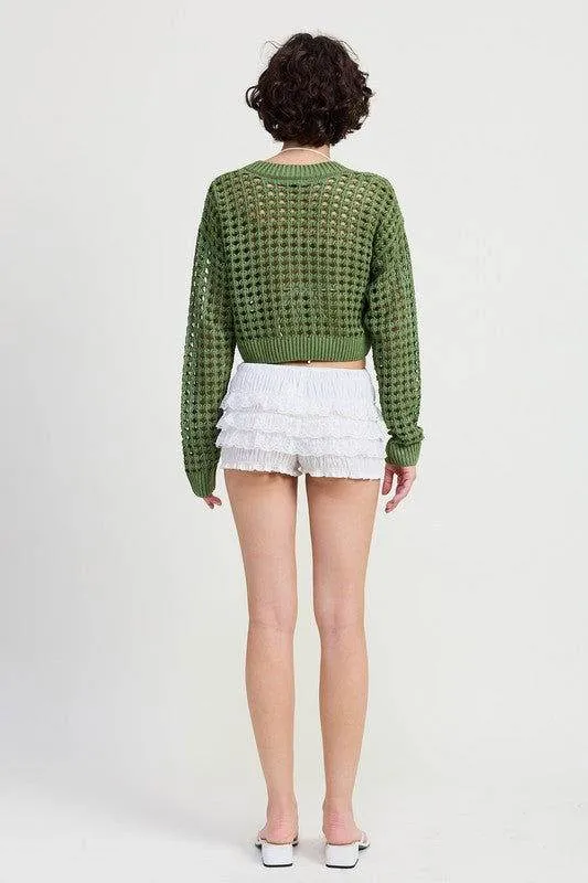 Emory Park Round Neck Knitted Crop Sweater Top