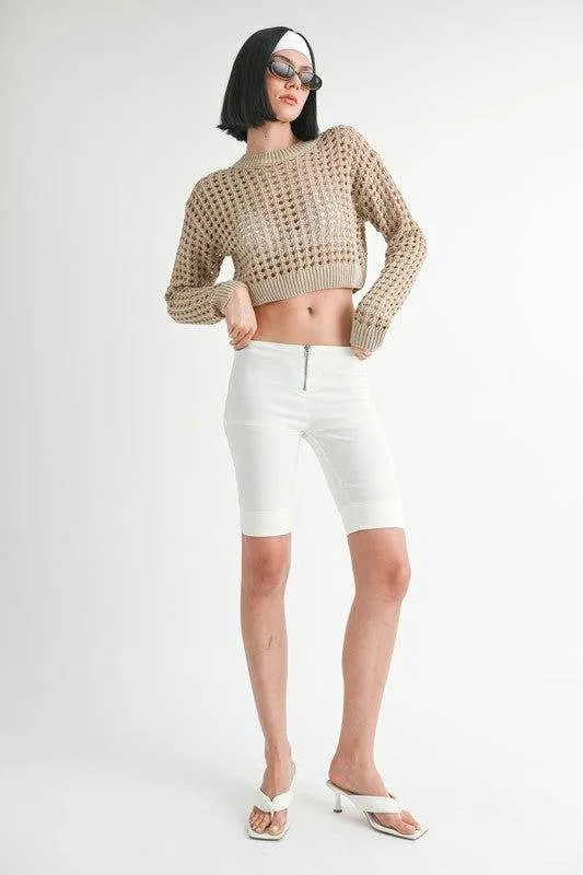 Emory Park Round Neck Knitted Crop Sweater Top