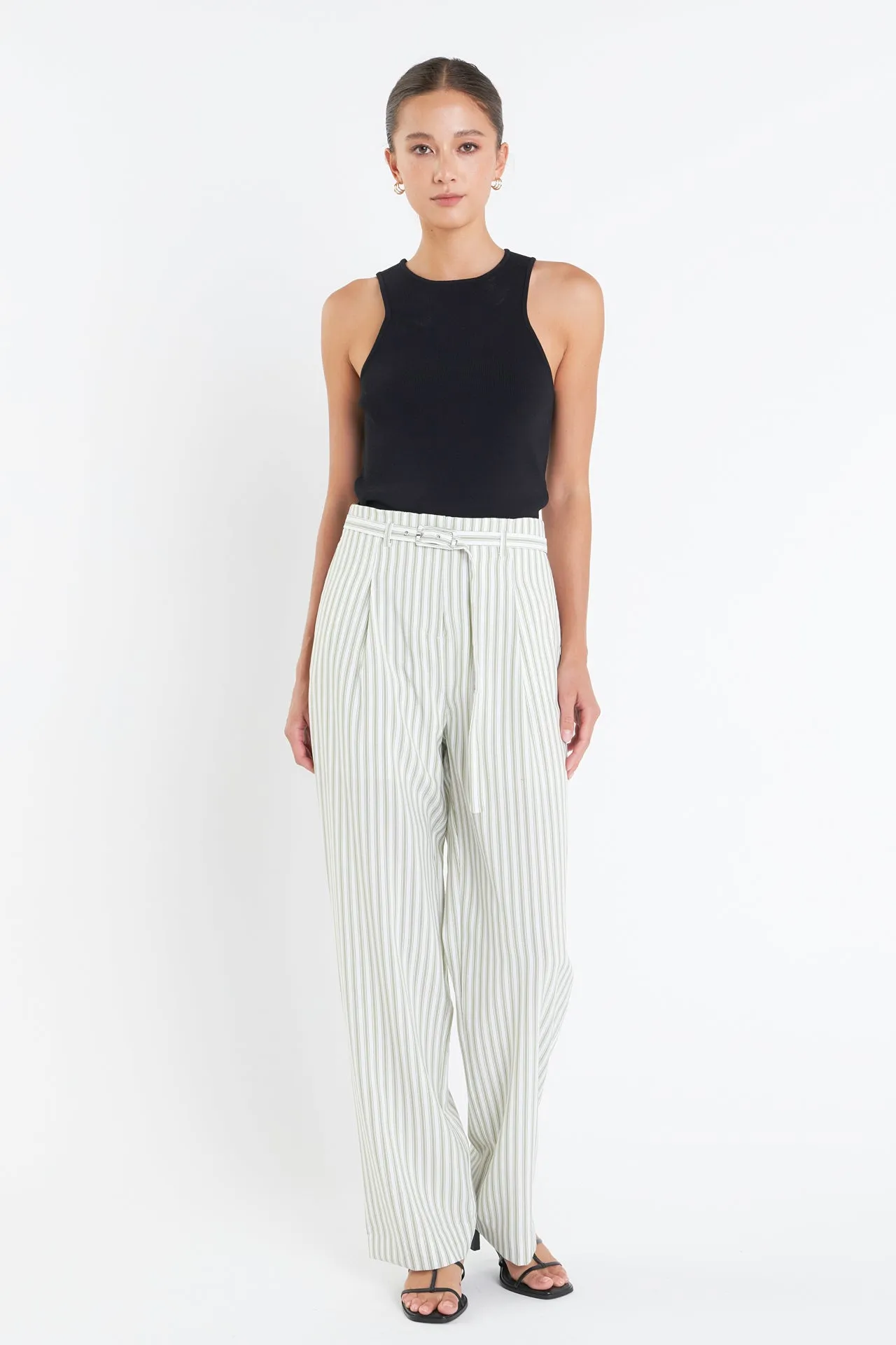 English Factory - High Waisted Belted Striped Pants