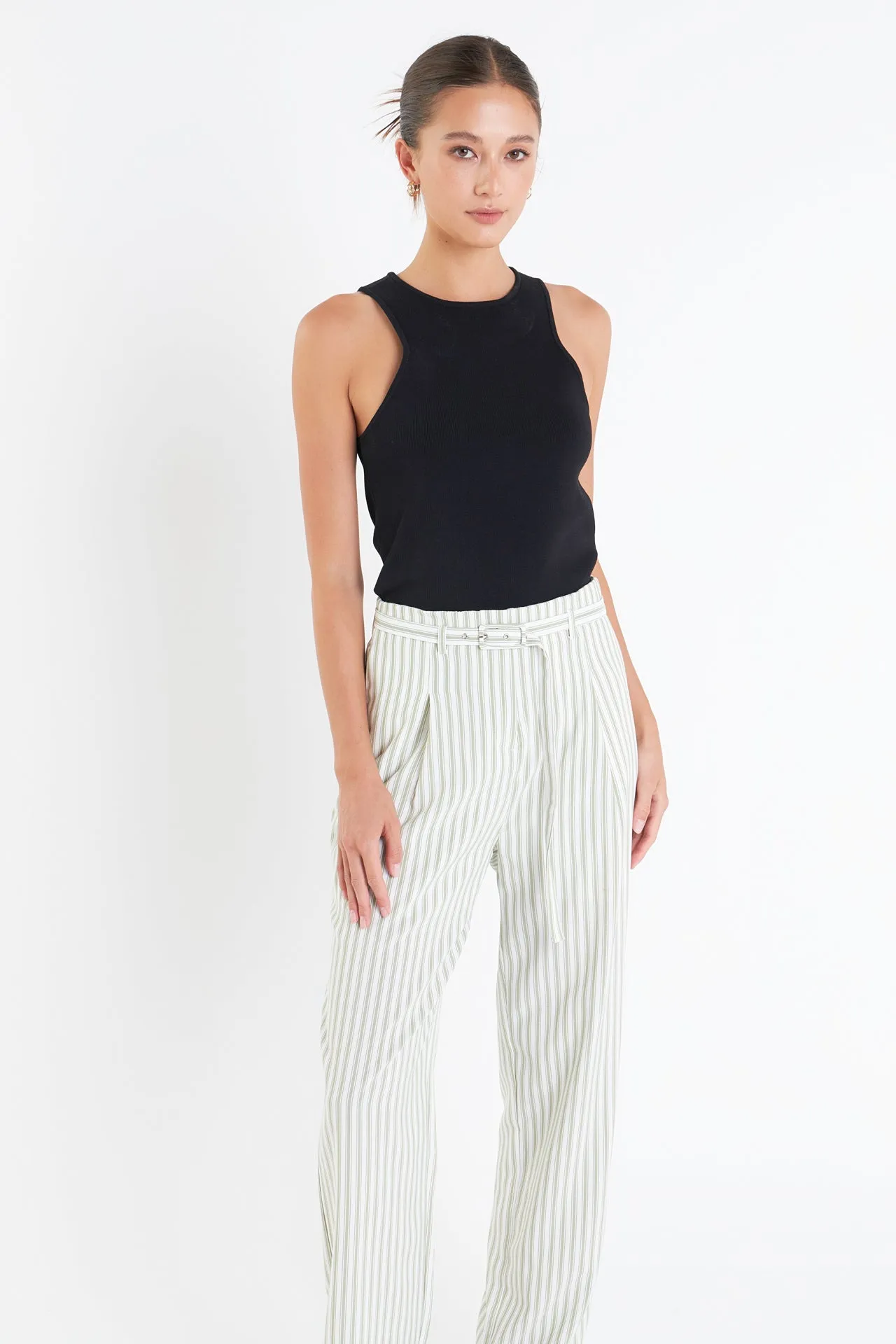 English Factory - High Waisted Belted Striped Pants