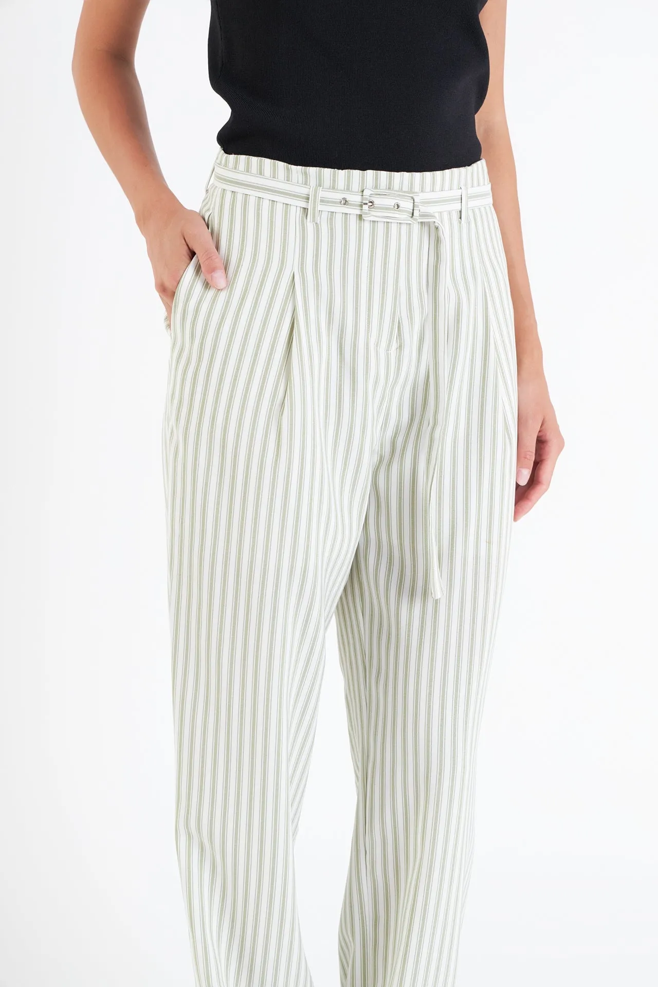 English Factory - High Waisted Belted Striped Pants