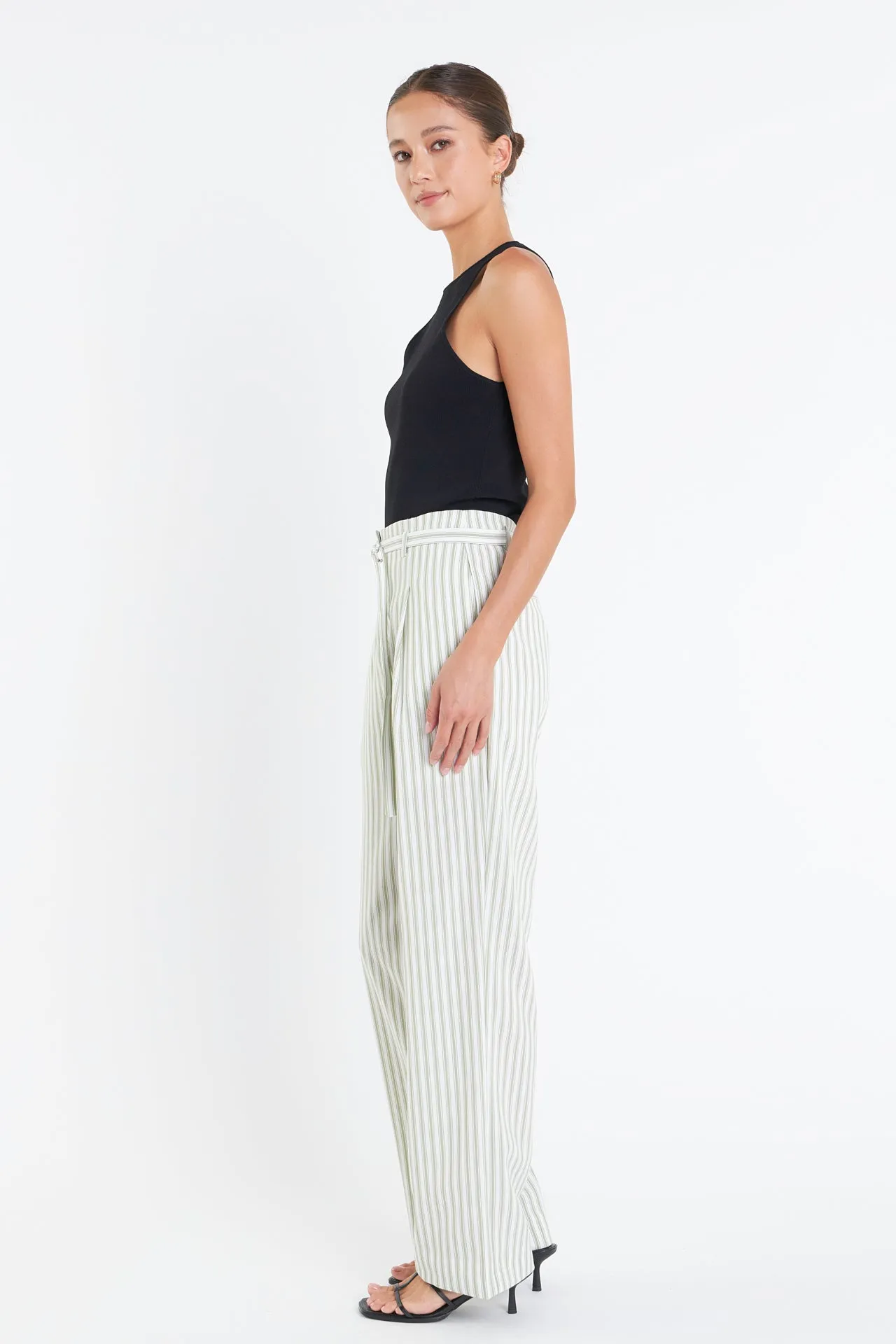 English Factory - High Waisted Belted Striped Pants