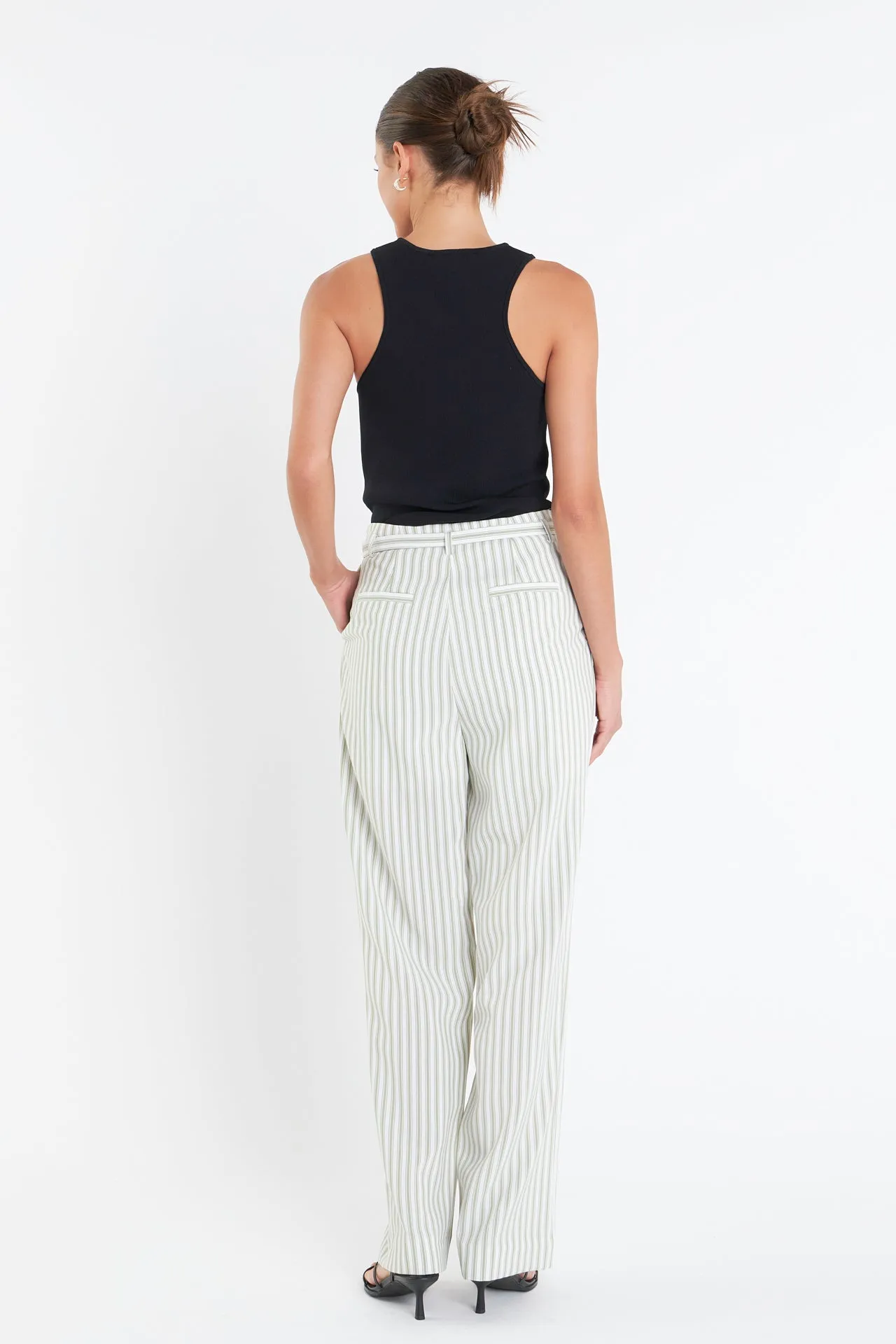 English Factory - High Waisted Belted Striped Pants