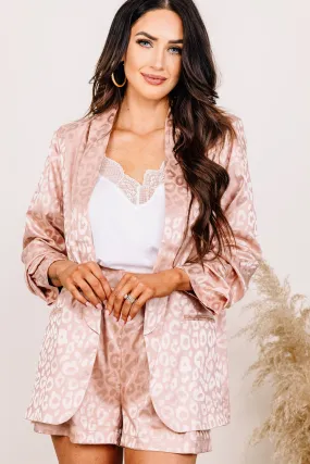 Established Confidence Blush Pink Satin Leopard Blazer