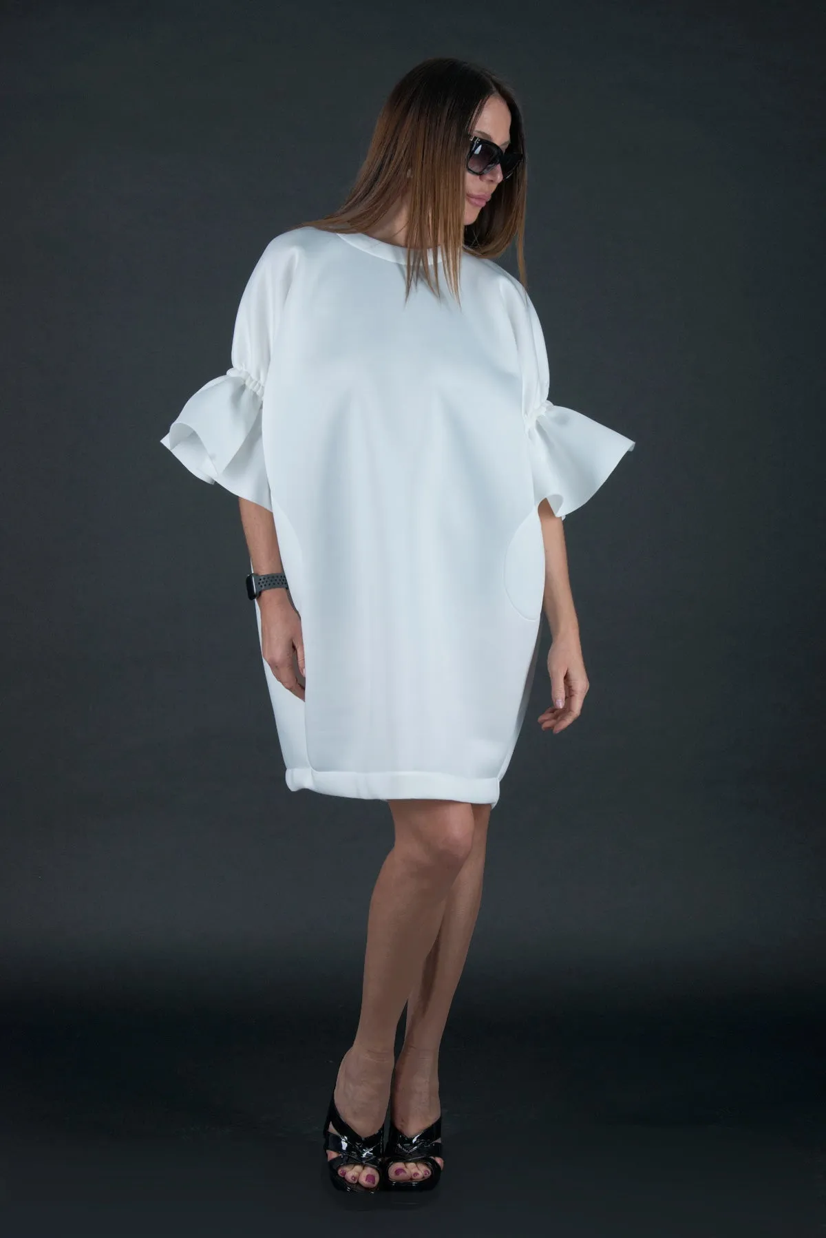 ESTER White Winter Neoprene Dress SALE