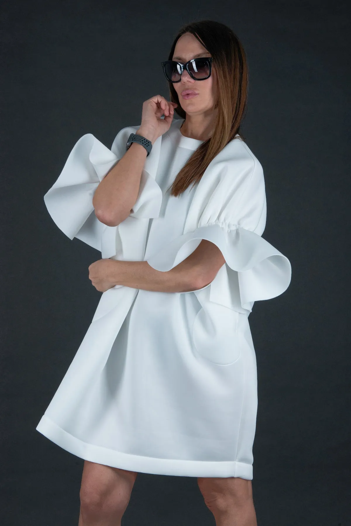 ESTER White Winter Neoprene Dress SALE