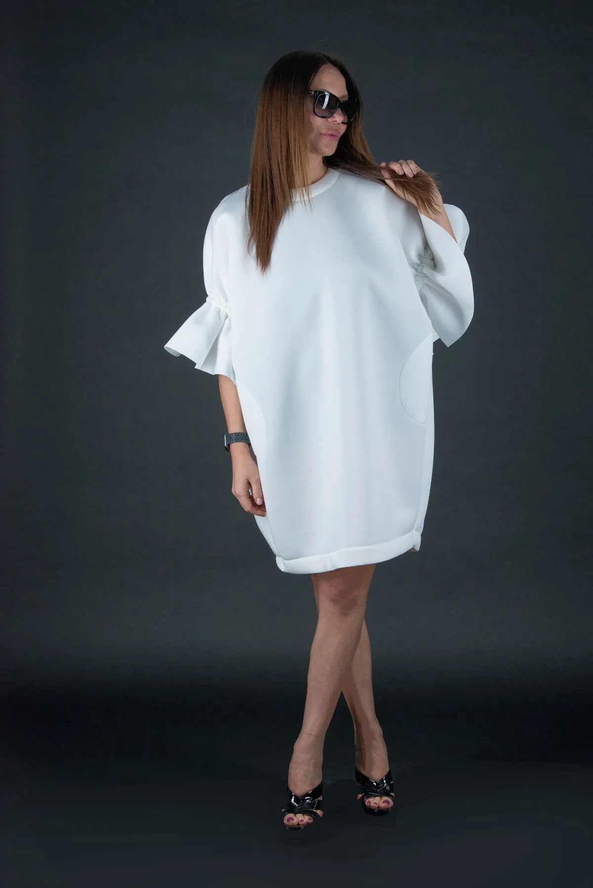 ESTER White Winter Neoprene Dress SALE