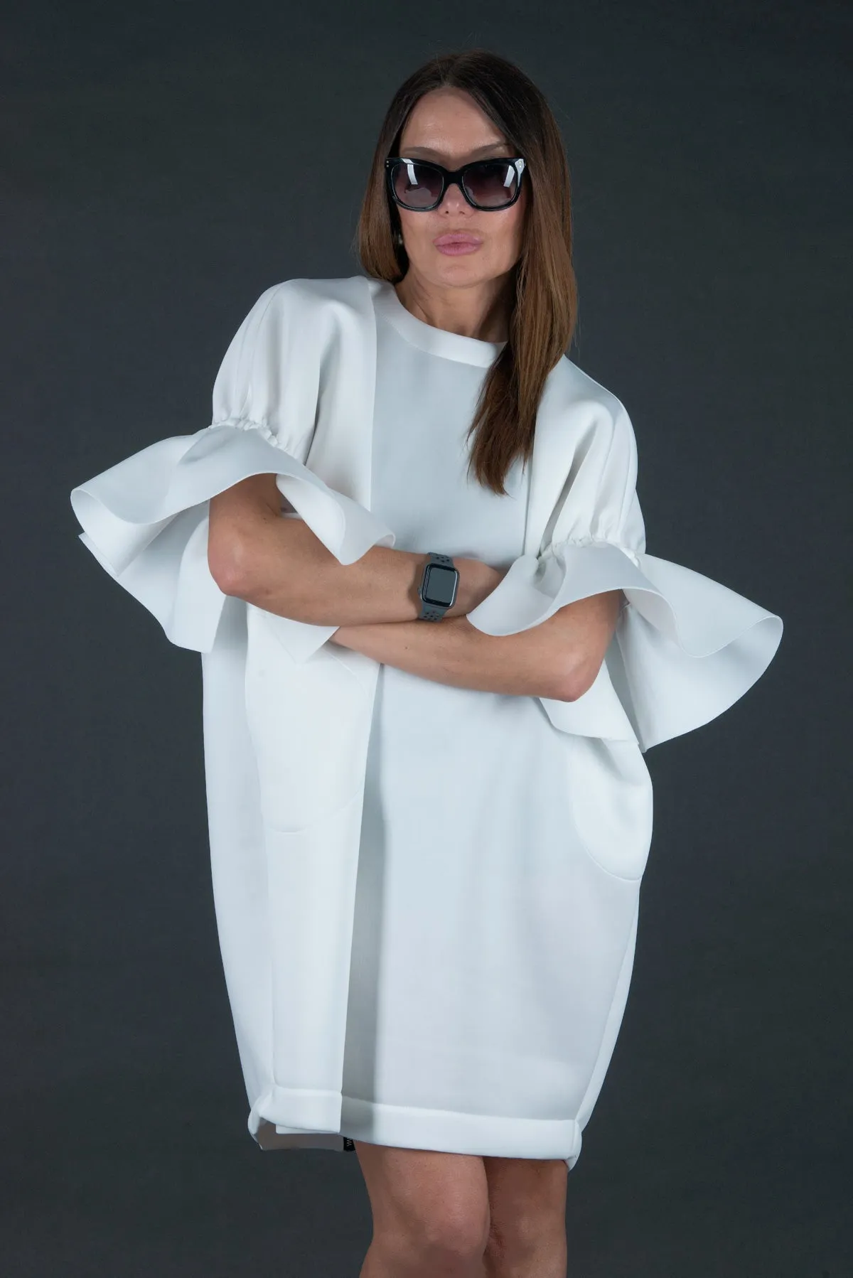 ESTER White Winter Neoprene Dress SALE