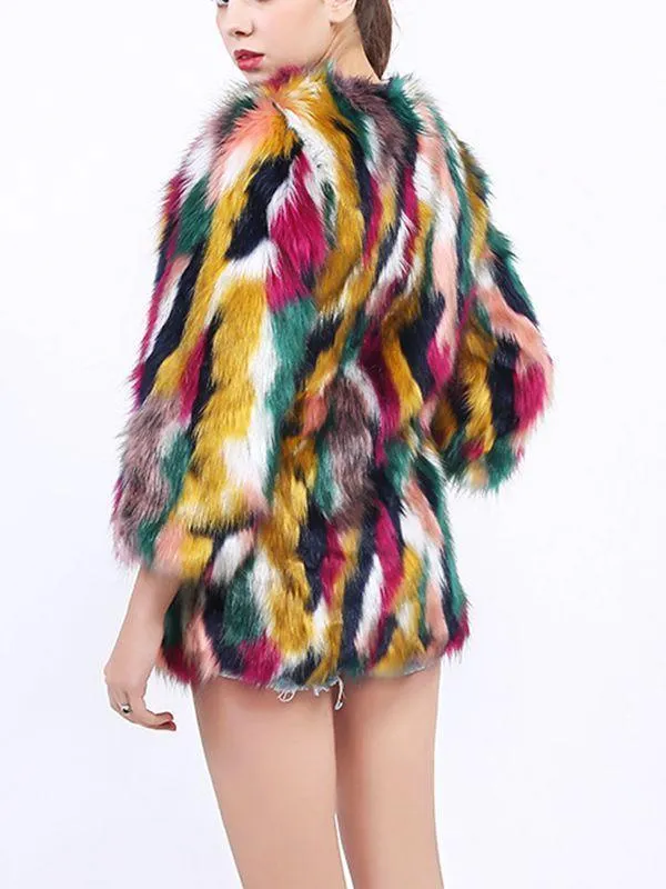 Faux Fur Multicolor Fox Fur Color Matching Coat