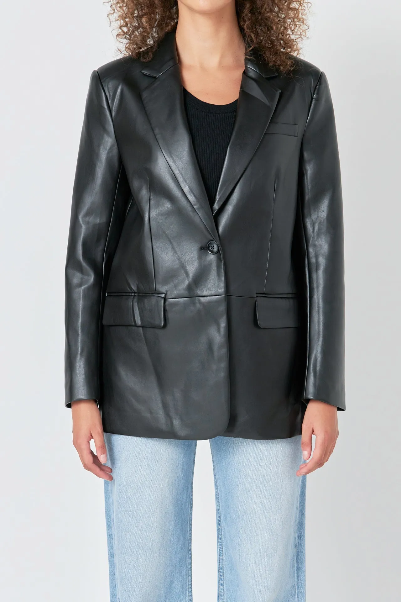 Faux Leather Blazer