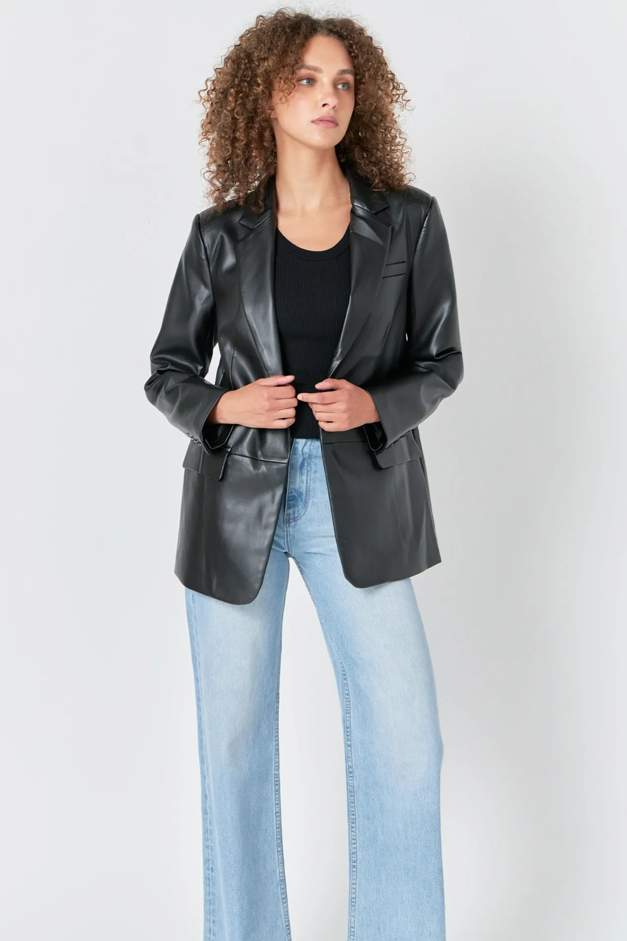 Faux Leather Blazer