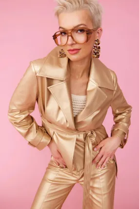 Faux Leather Metallic Gold Jacket