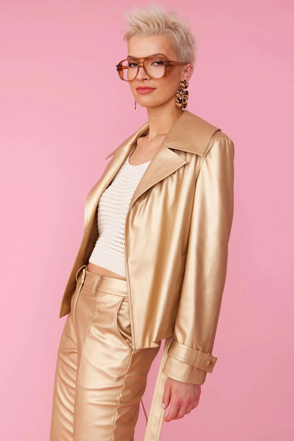 Faux Leather Metallic Gold Jacket