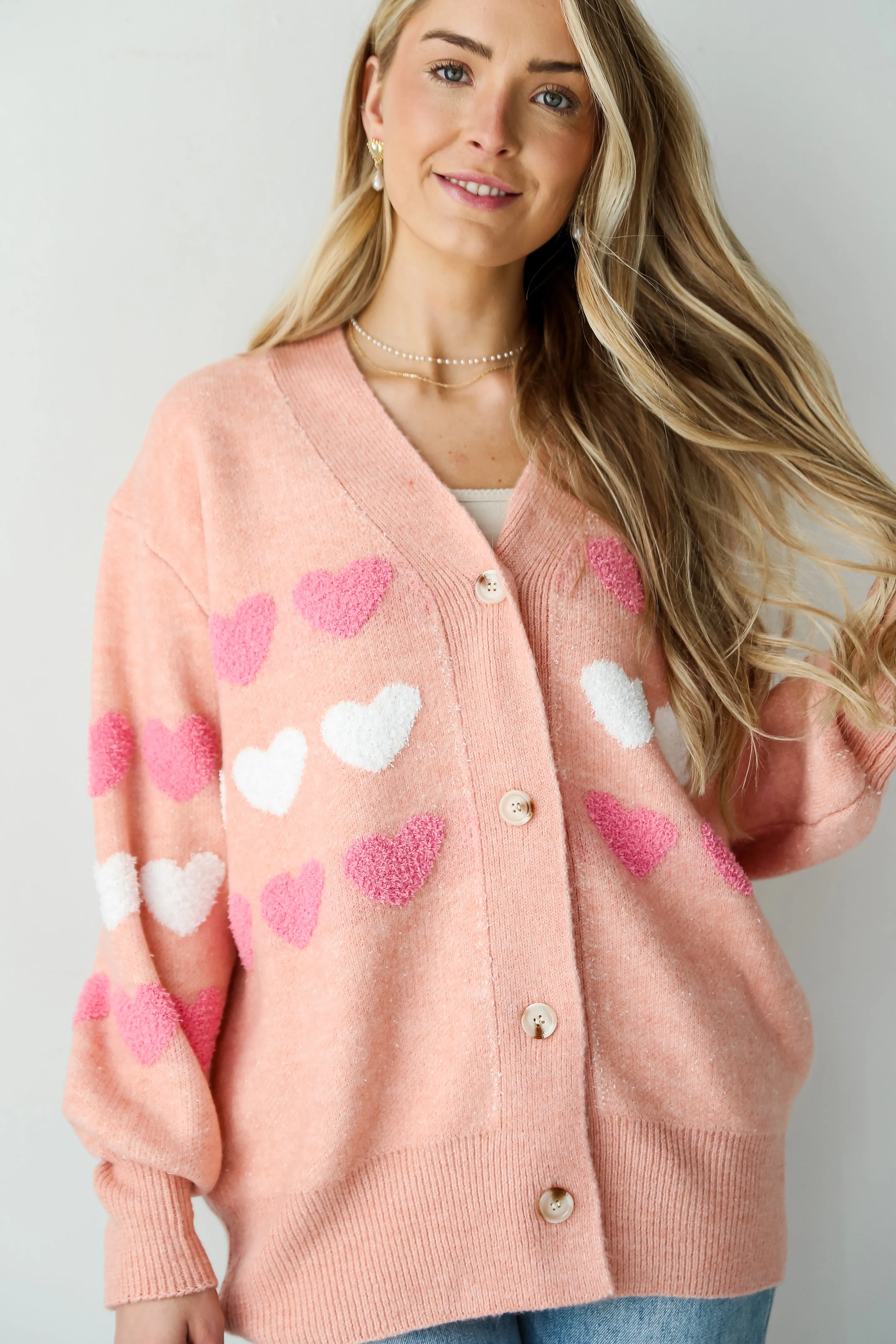 FINAL SALE - Love Without End Blush Heart Sweater Cardigan