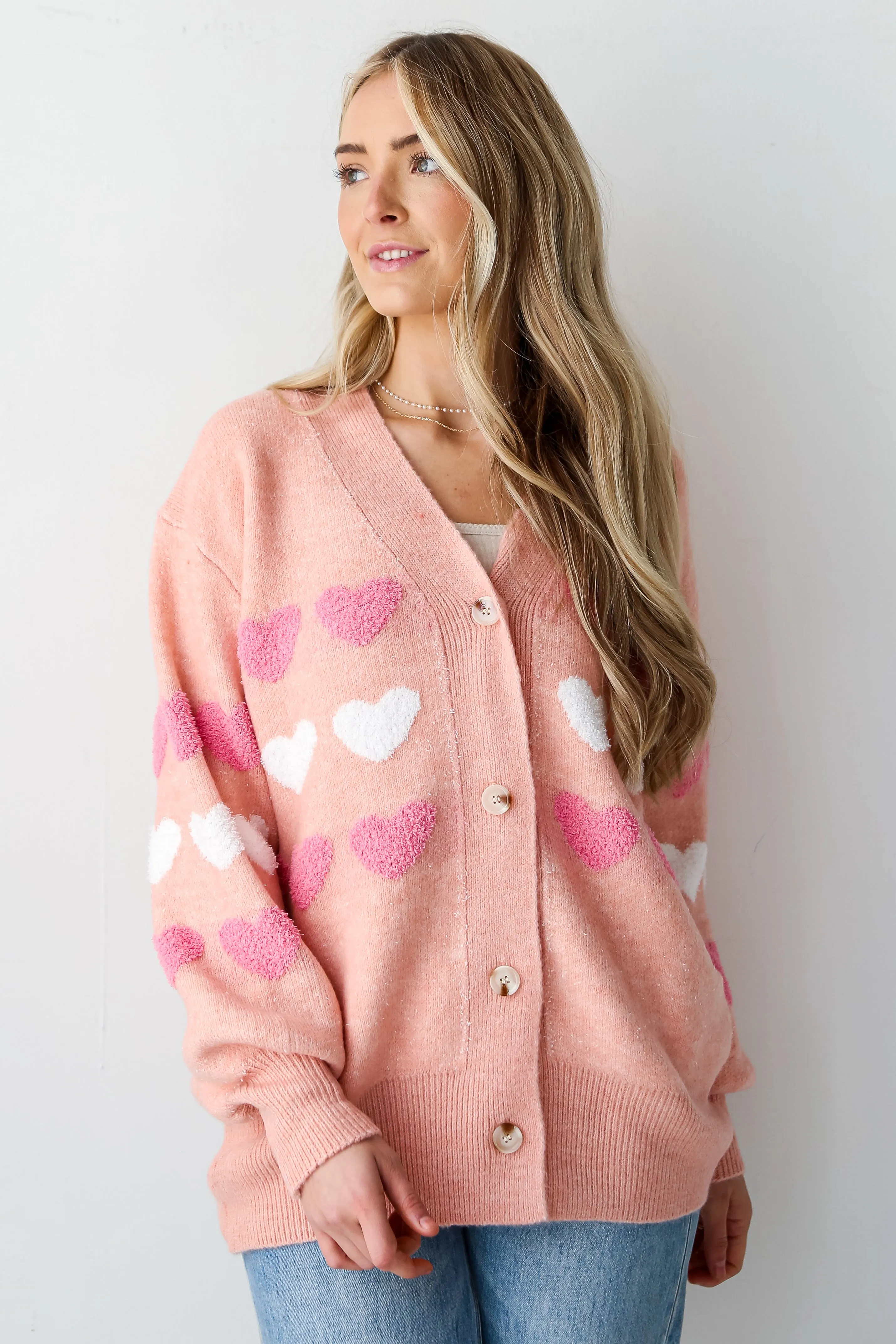 FINAL SALE - Love Without End Blush Heart Sweater Cardigan