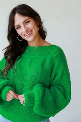 FINAL SALE - Luxe Outing Kelly Green Cable Knit Oversized Sweater