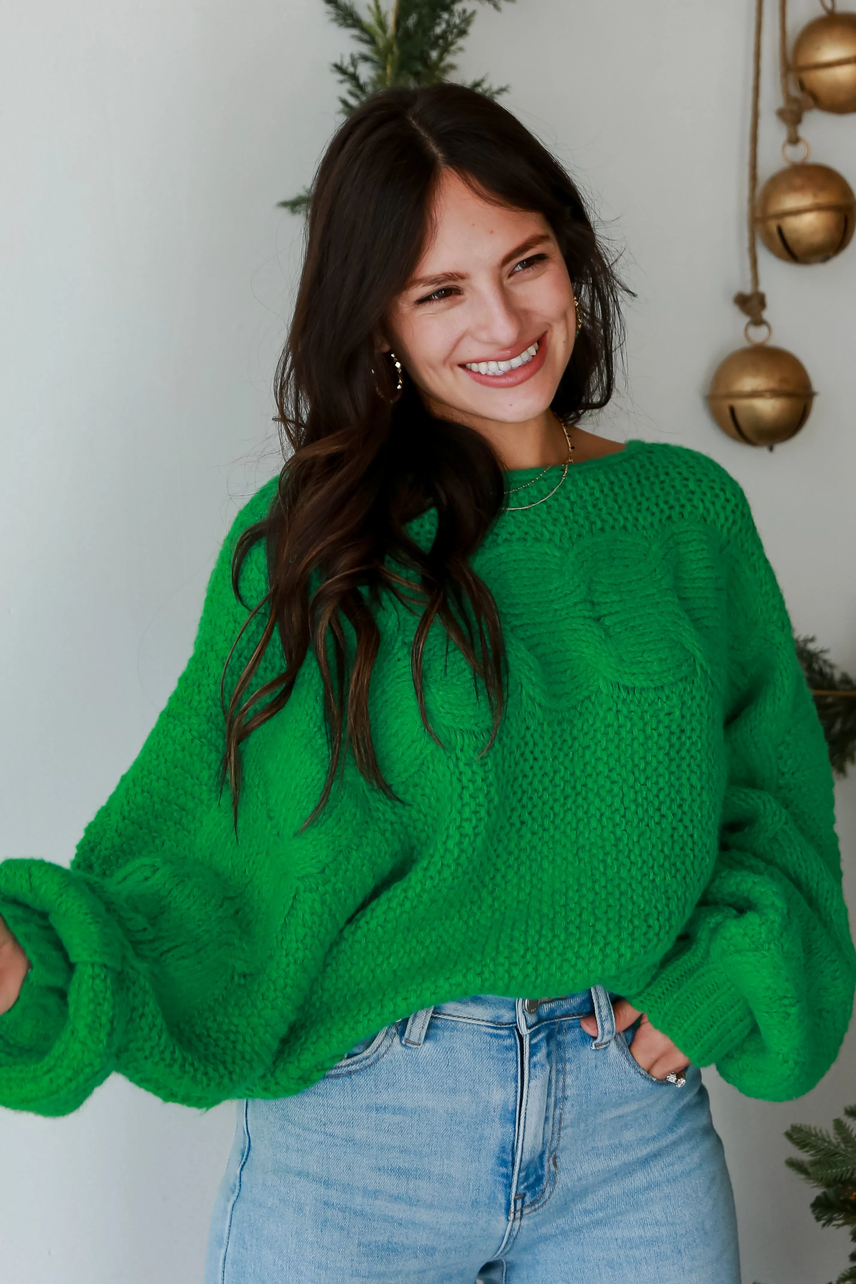 FINAL SALE - Luxe Outing Kelly Green Cable Knit Oversized Sweater