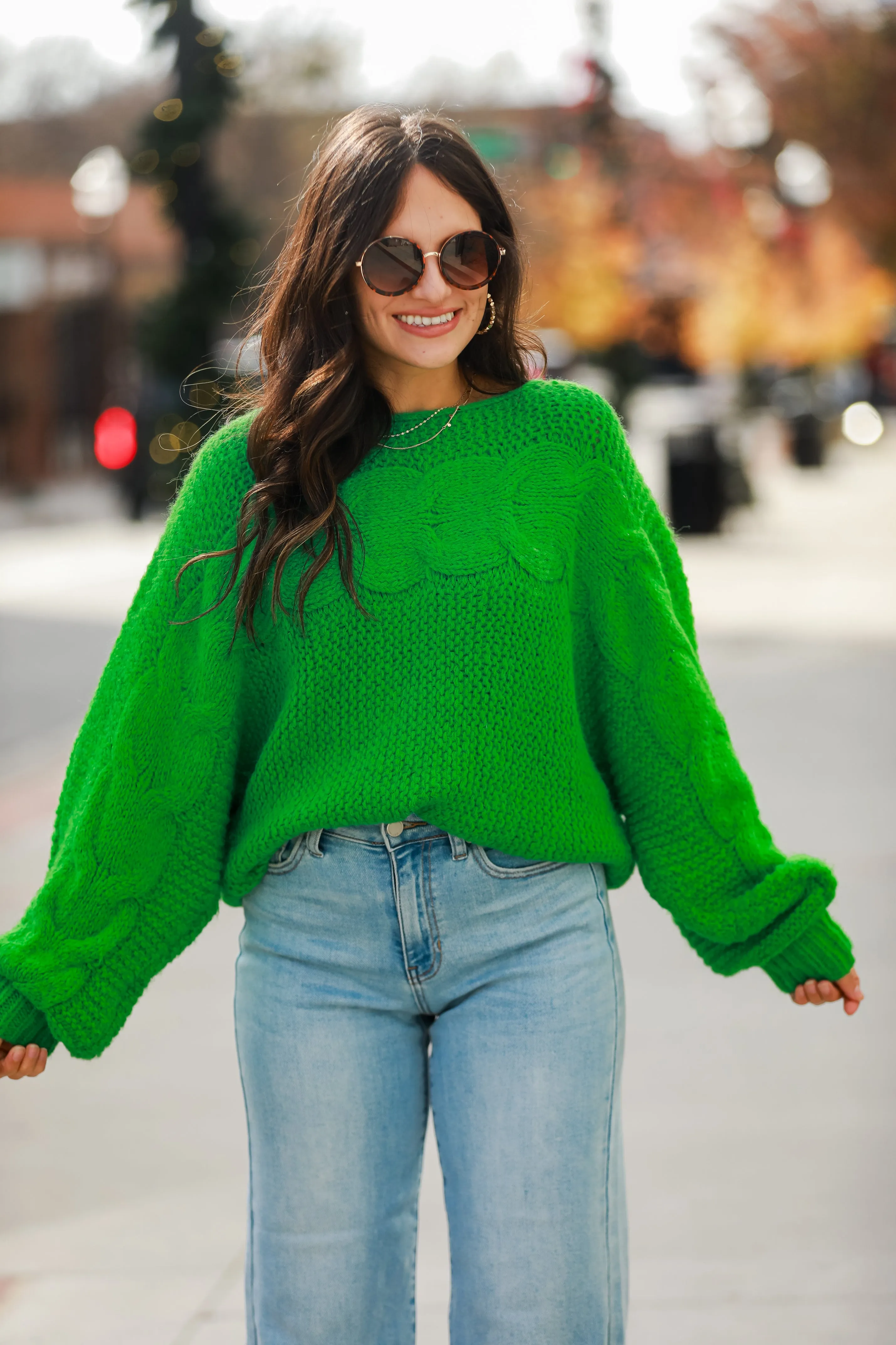 FINAL SALE - Luxe Outing Kelly Green Cable Knit Oversized Sweater