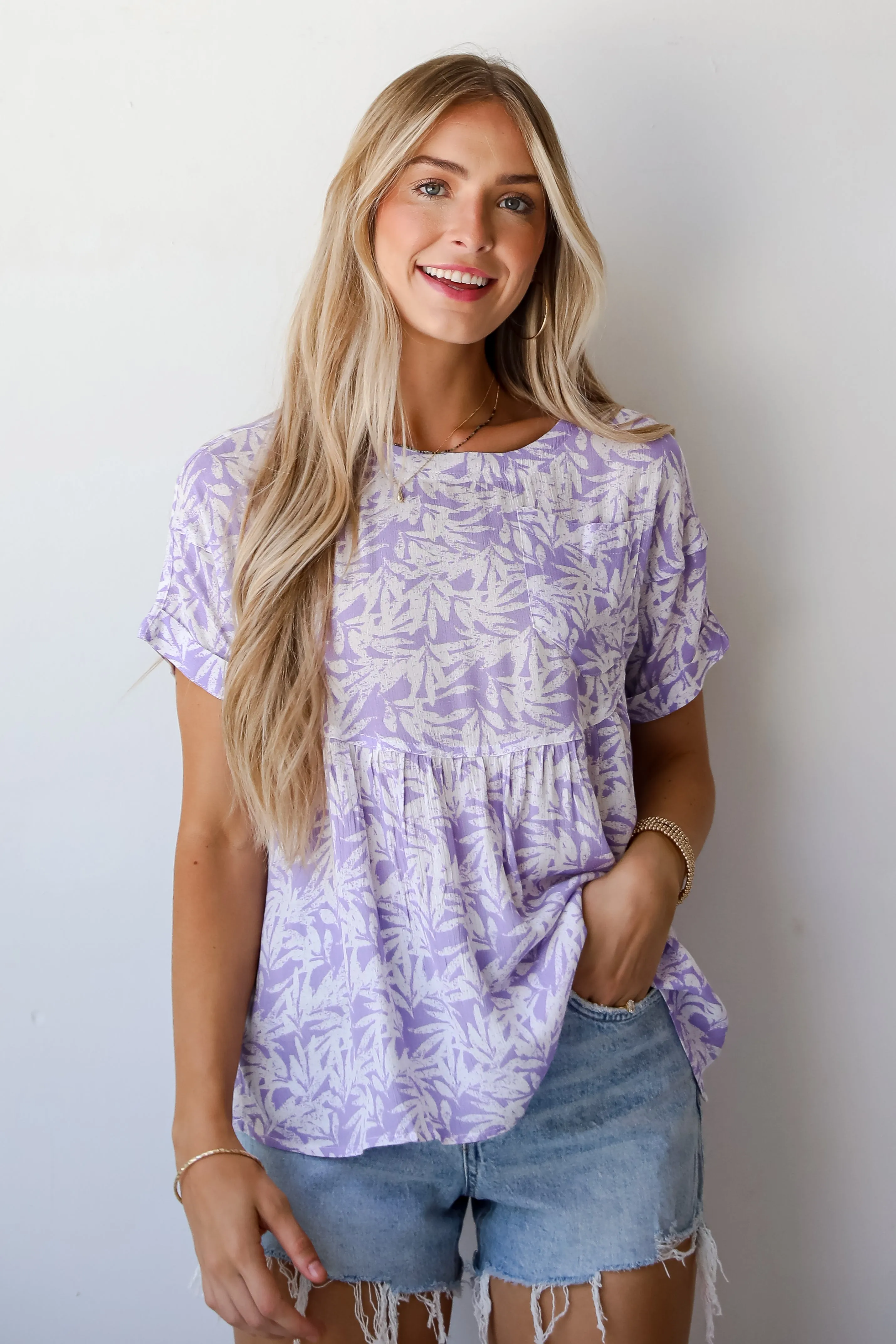 FINAL SALE - Positively Adorable Lavender Tropical Print Blouse