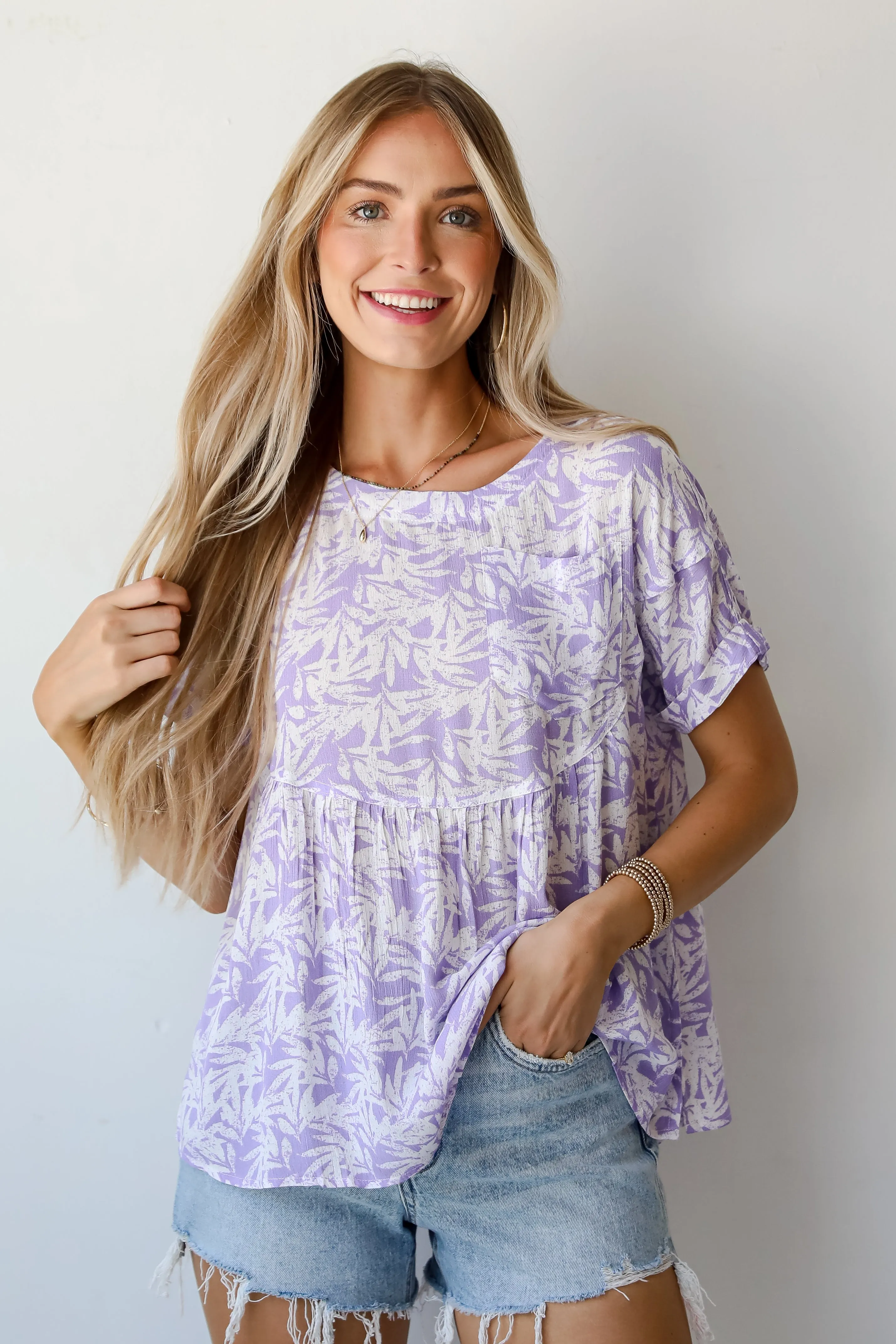 FINAL SALE - Positively Adorable Lavender Tropical Print Blouse