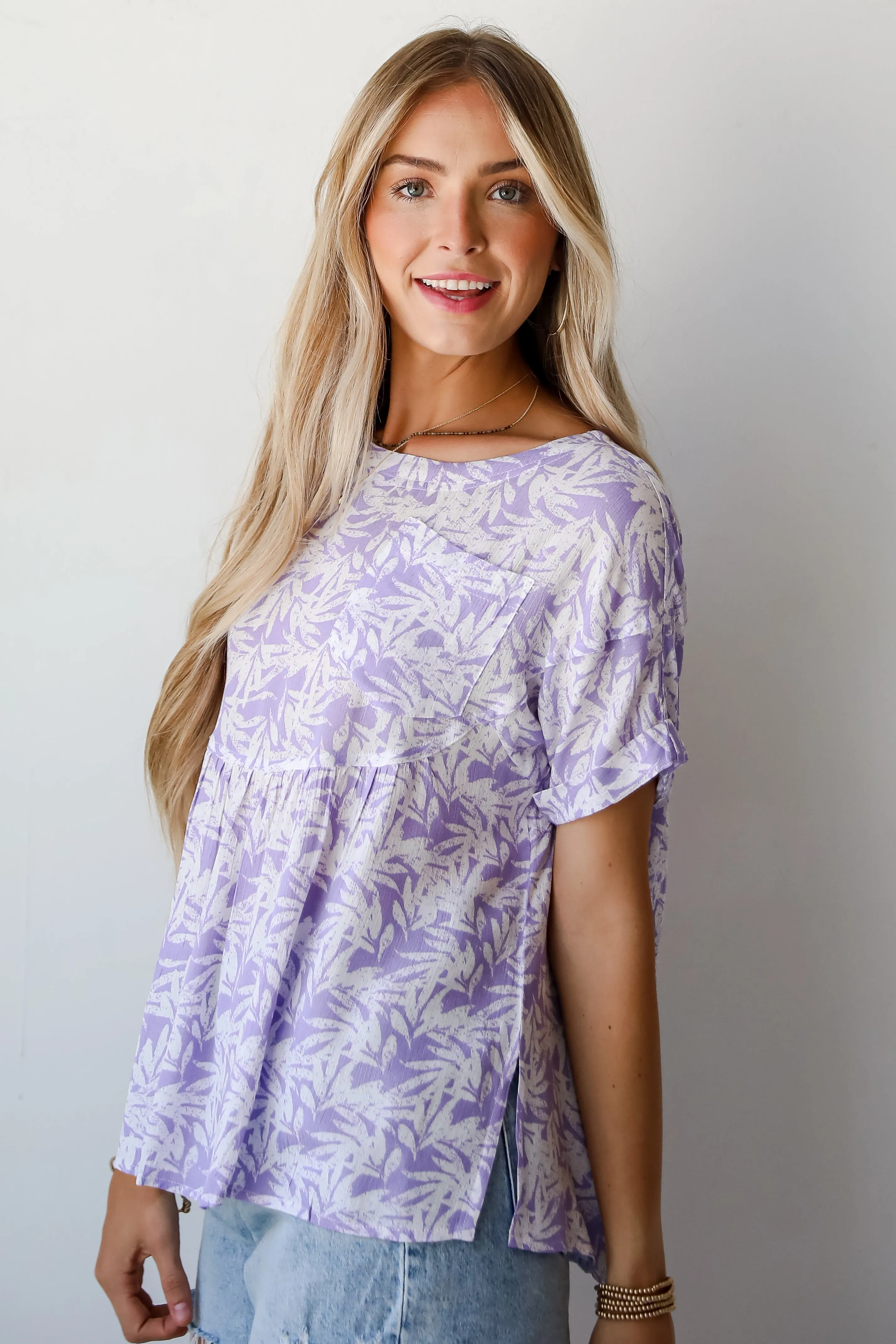 FINAL SALE - Positively Adorable Lavender Tropical Print Blouse