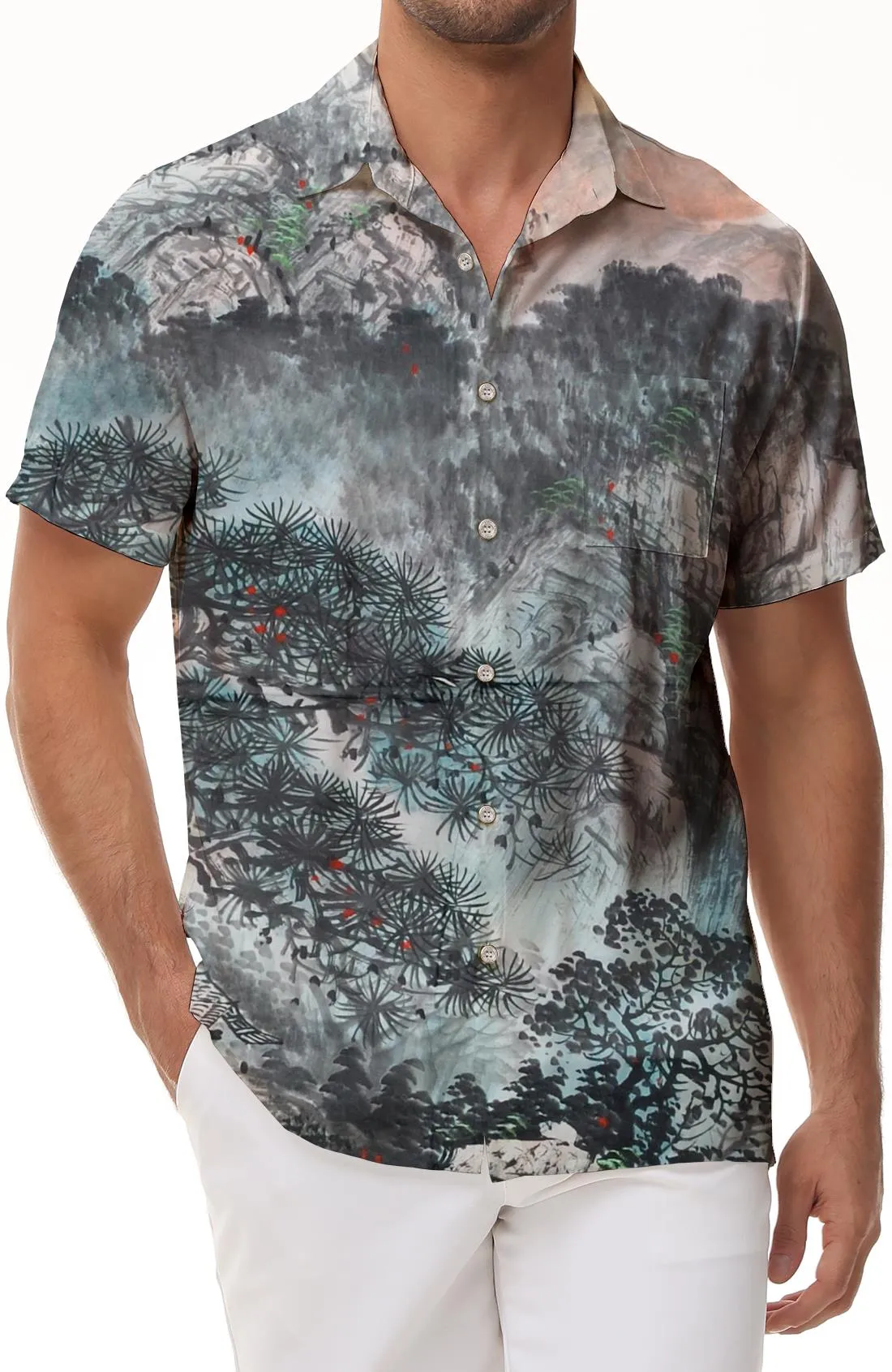 Fine Art Men's Summer Shirt Short Sleeve Regular Fit Men's Casual Printed Pattern Hawaiian Short Sleeve