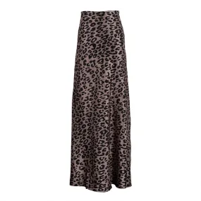 Fishtail Satin Leopard Print Maxi Skirt