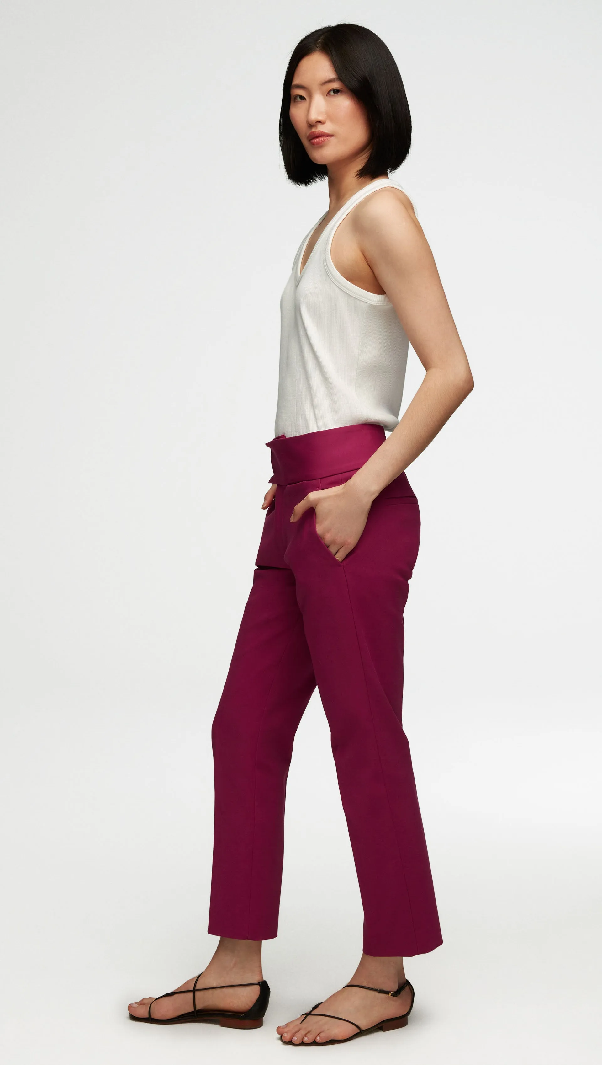 Flex Waist Trouser in Performance Cotton | Magenta