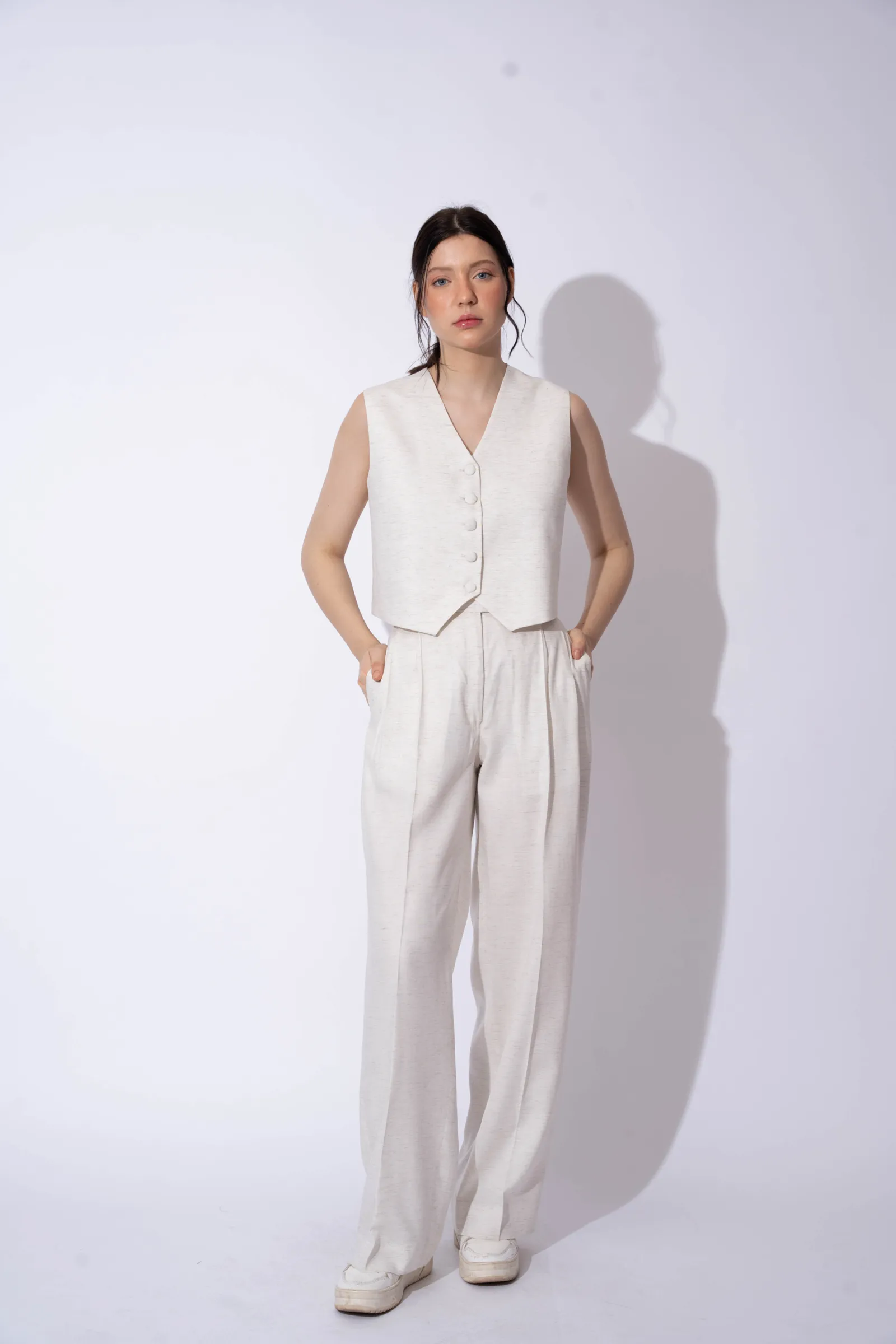 Formal Linen Sleeveless Waistcoat for Women's