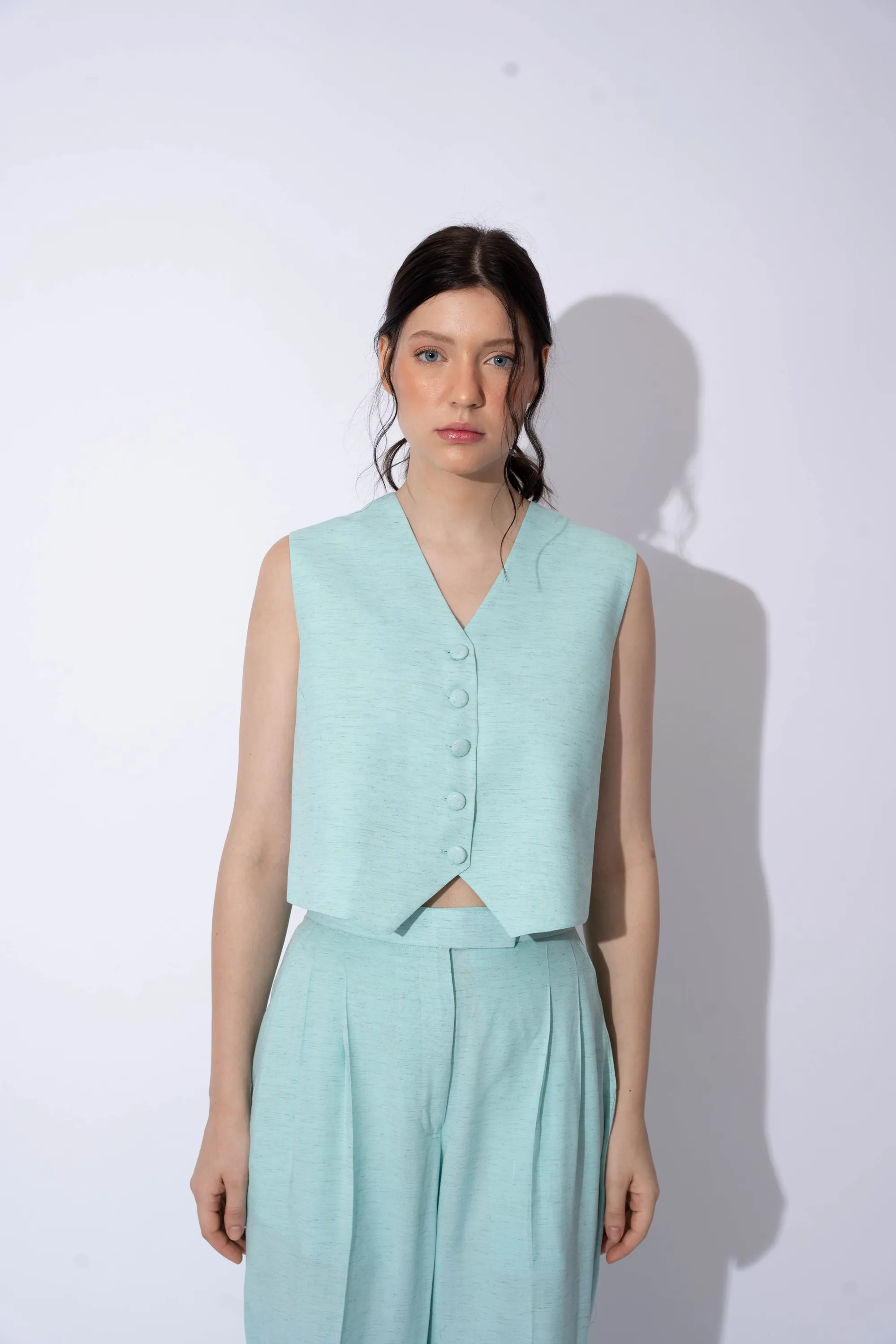 Formal Linen Sleeveless Waistcoat for Women's