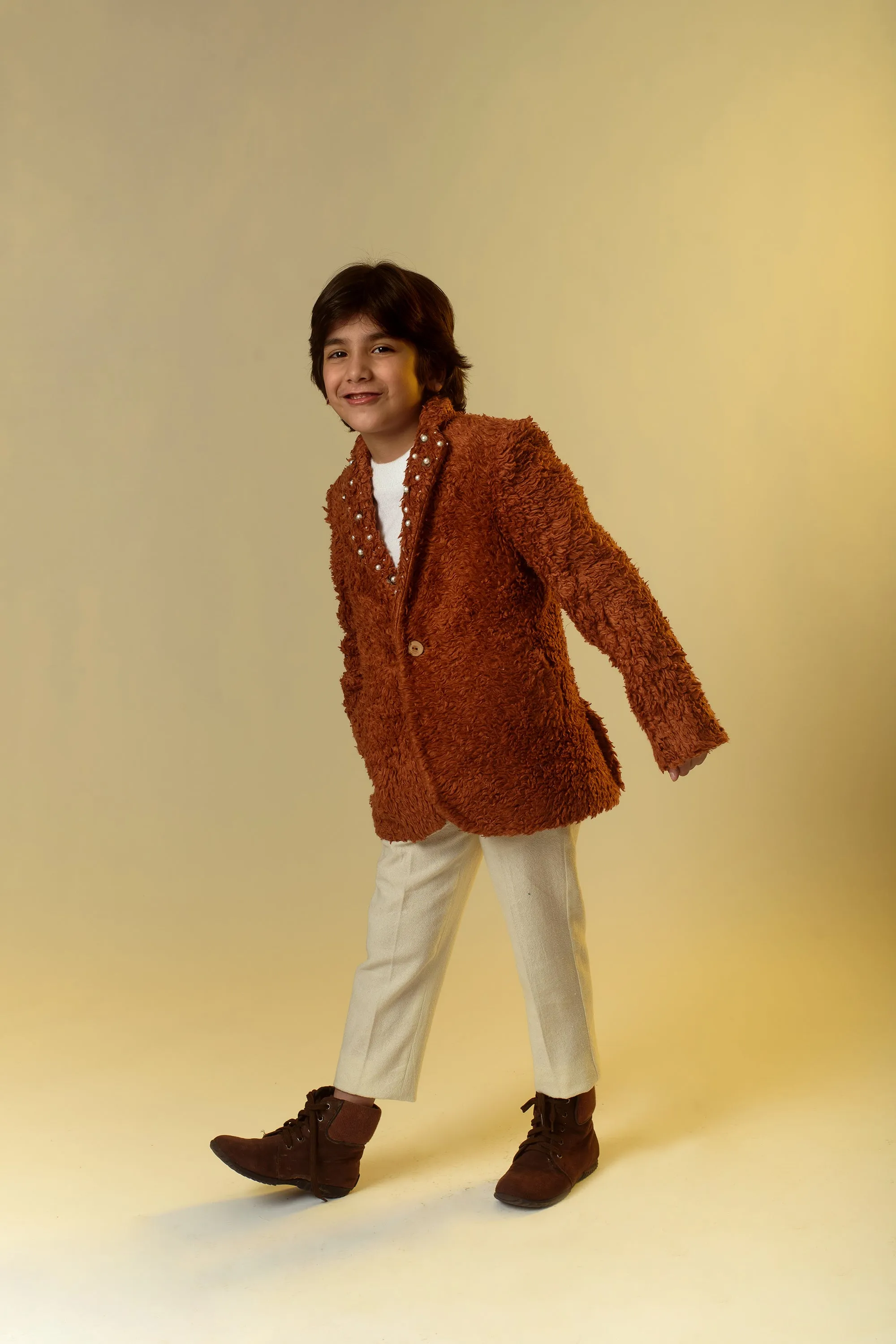 Foxy Chic- Embroidered Organic Sherpa Blazer For Boys