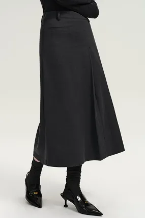 French Woolen High-Waisted Pleated Skirt