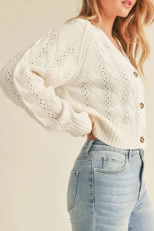 Front Button Cable Knit Cardigan