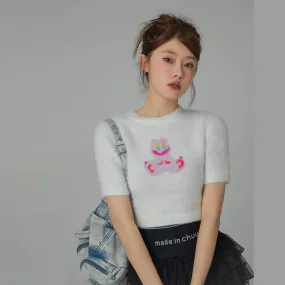 Funny Rabbit Crop Soft Knit Sweater