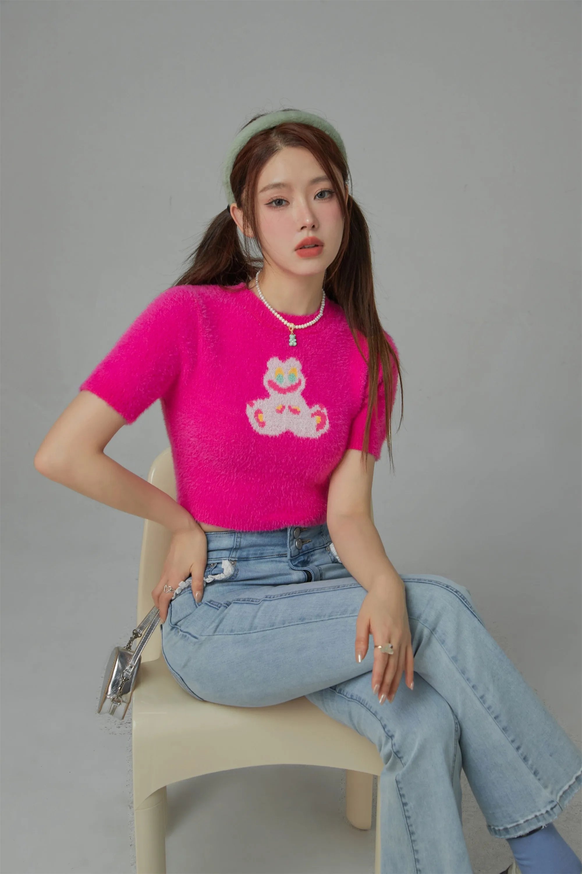 Funny Rabbit Crop Soft Knit Sweater