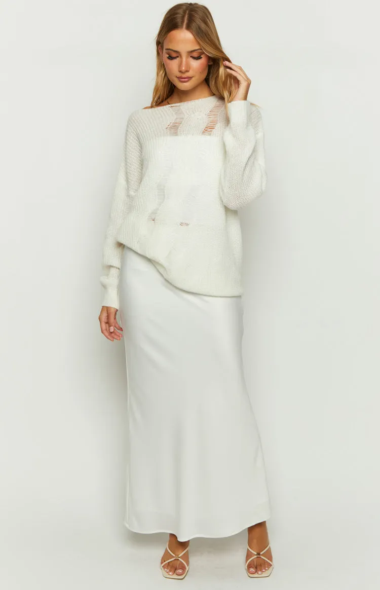 Genevieve White Satin Maxi Skirt