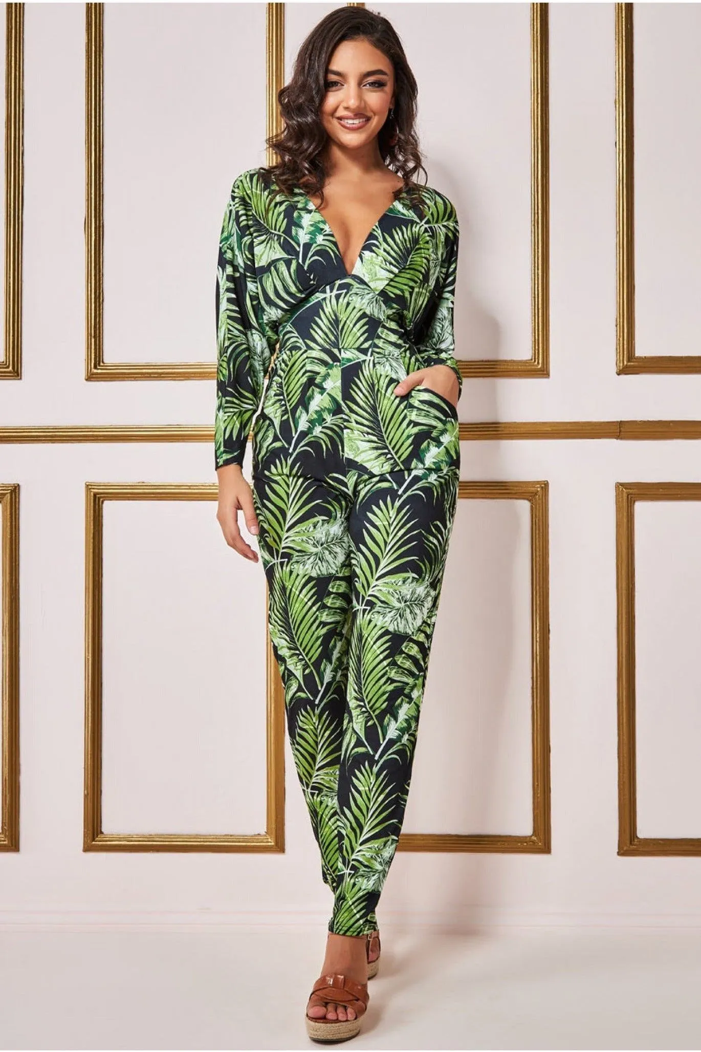 Goddiva Tropical Print Jumpsuit - Green