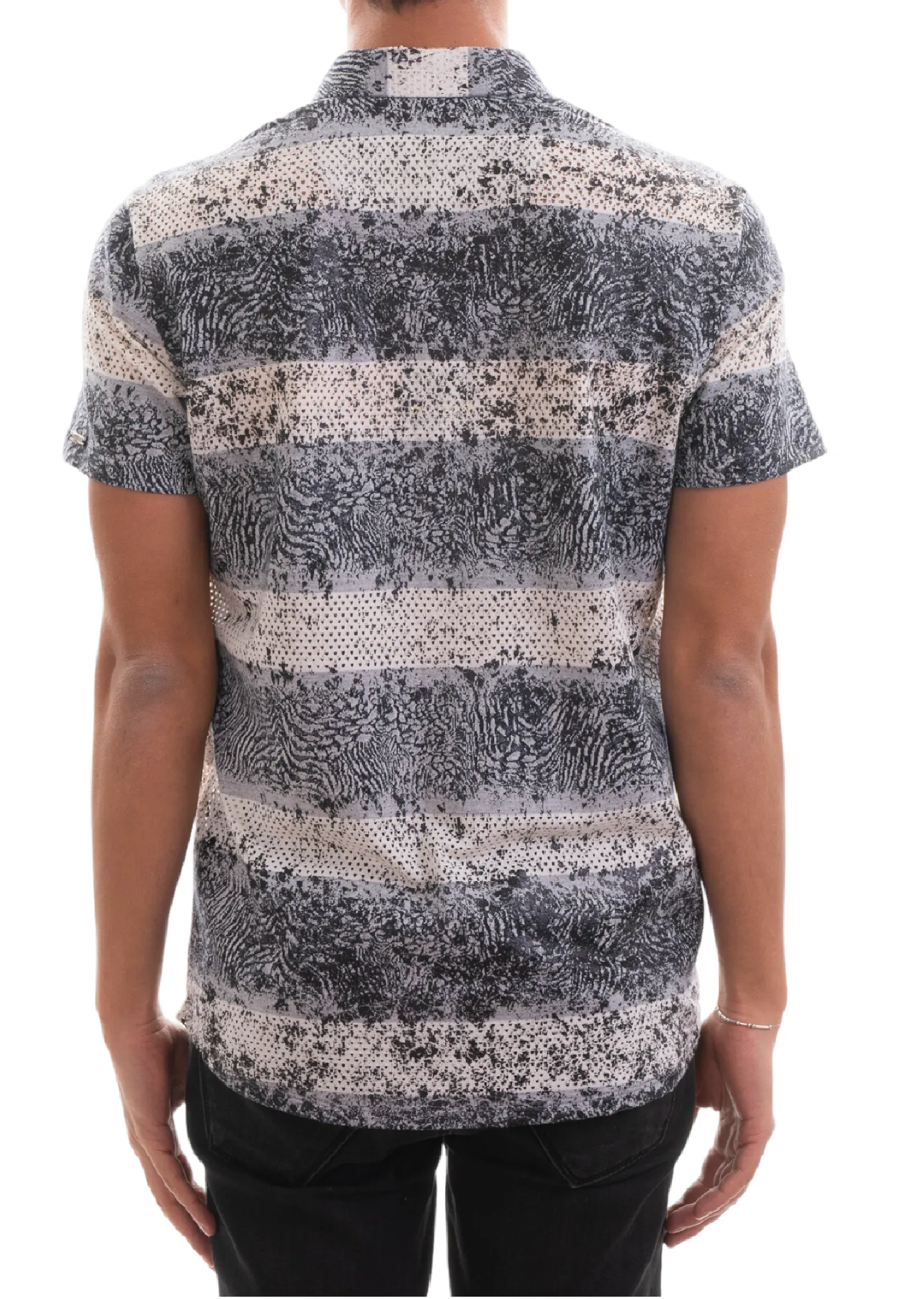 Gray Foil Knit Short Sleeve Shirt