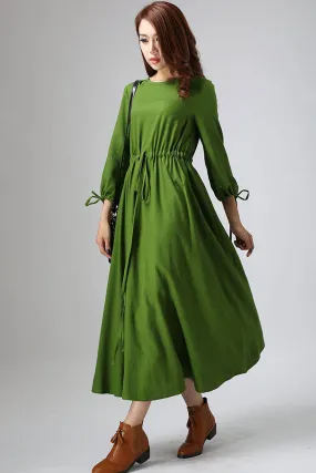 Green dress woman casual maxi dress long day dress custom made (806)