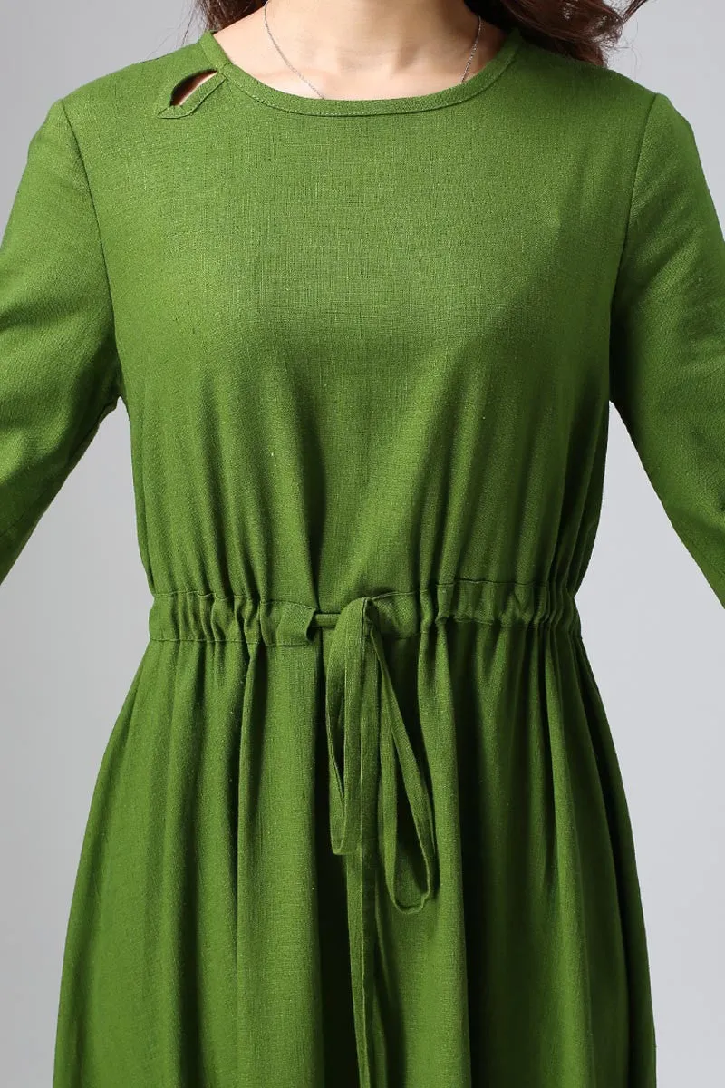 Green dress woman casual maxi dress long day dress custom made (806)