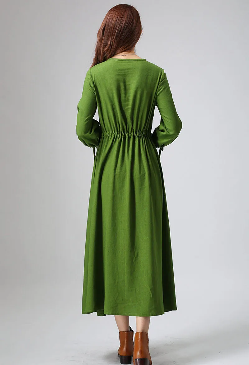 Green dress woman casual maxi dress long day dress custom made (806)