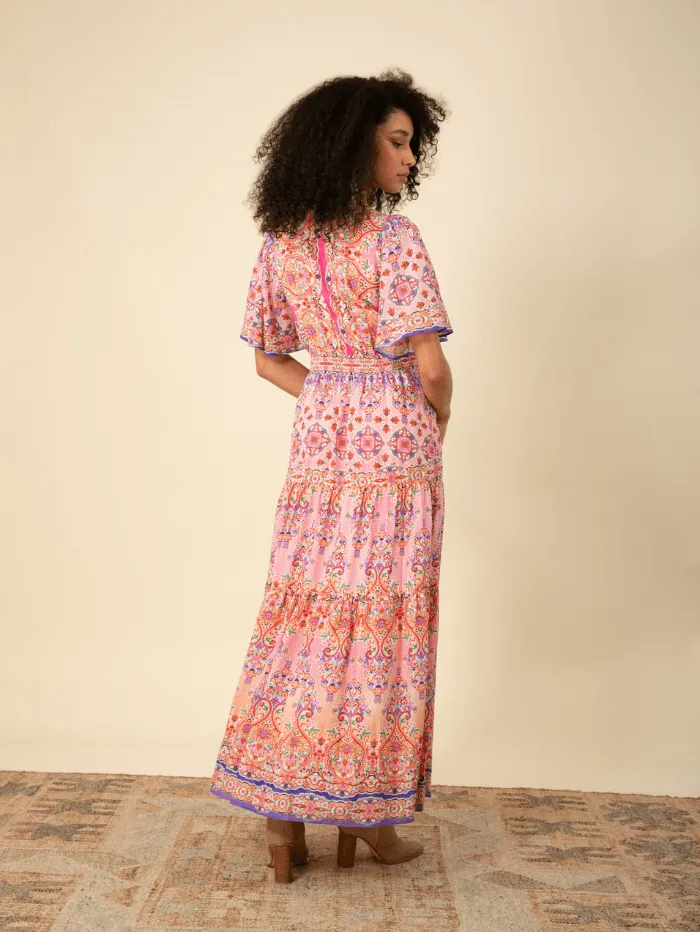 Hale Bob ALEXIS Voile Maxi Dress In Pink 45LN624A Col Pink