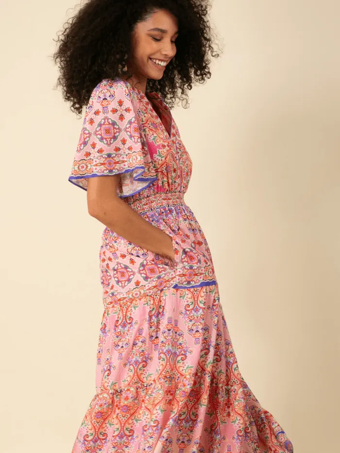 Hale Bob ALEXIS Voile Maxi Dress In Pink 45LN624A Col Pink