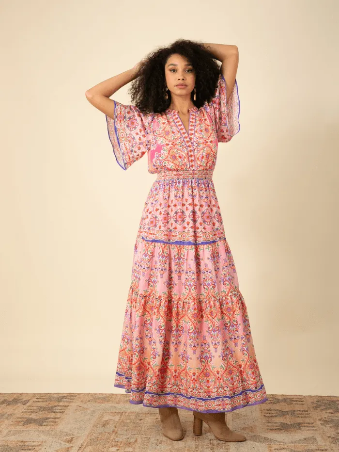 Hale Bob ALEXIS Voile Maxi Dress In Pink 45LN624A Col Pink